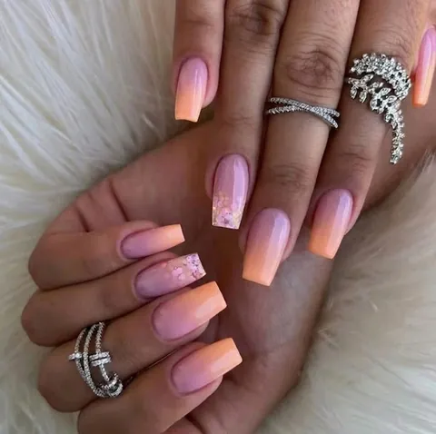 Long Square Ombre Press-on Nails Gradient Glitter False Nails For Women Daily Party Manicure Extension Nails Art