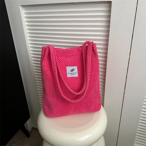 Waffelstruktur Strick Tote Bag Corduroy Große Kapazität Schulterhandtasche Für Frauen Lässig Retro Koreanischer Stil