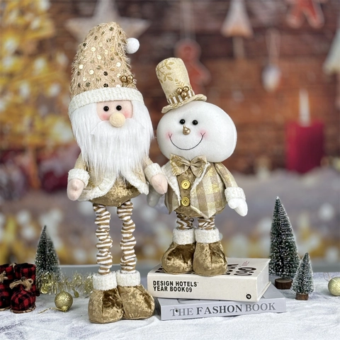 Bambole Di Peluche Natalizie Ornamenti In Tessuto Paillettes Oro Champagne Babbo Natale Pupazzo Di Neve Decorazione Casa