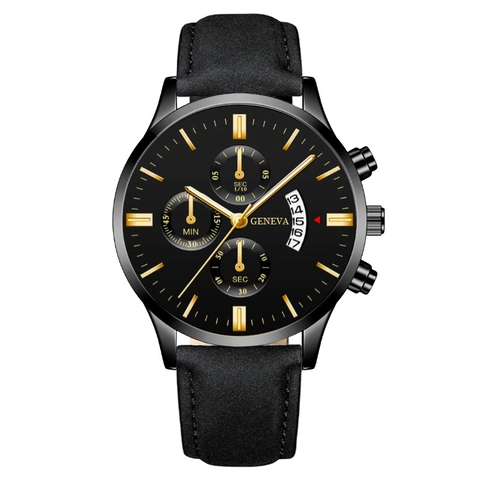 Montre À Quartz Pour Homme Business Casual Style Chronographe Calendrier Affichage Date Bracelet En Cuir Boîtier Métal Cadran Rond