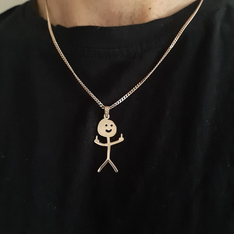 Collana Omino Scarabocchio Divertente Acciaio Inossidabile Gesto Dito Medio Faccina Sorridente Gioielli Hip Hop Per Uomo Donna