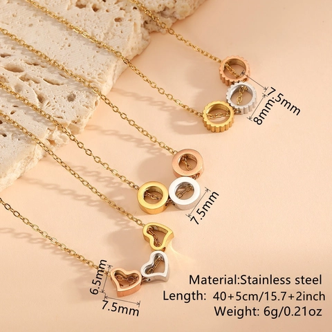 304 Stainless Steel Necklace Three Color Circle Gear Heart Pendant Box Chain Fashion Jewelry For Women