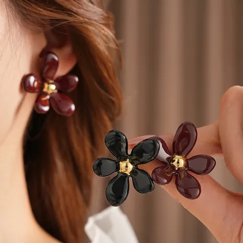 Vintage Blumen Ohrstecker Mit Acryl Blütenblättern Und 925 Sterling Silber Ohrpfosten Elegante Retro Schmuck Für Damen