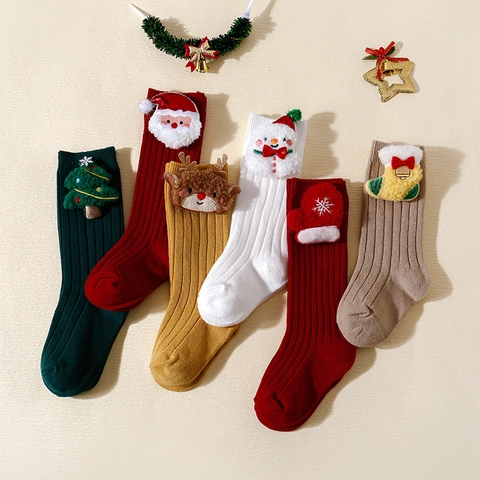 Calze Natalizie Neonato Cotone Maglia A Coste 3D Cartone Animato Peluche Renna Babbo Natale Pupazzo Di Neve Decoro