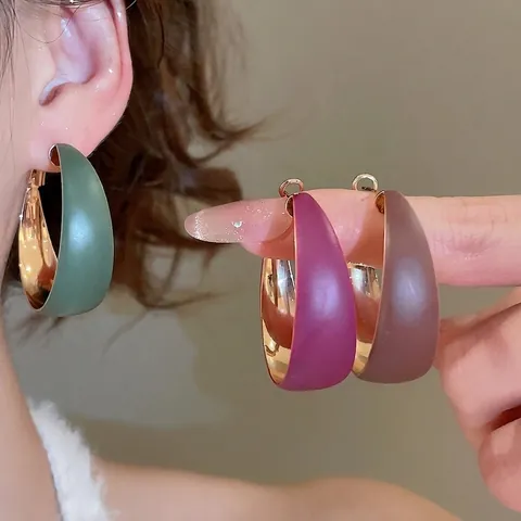 Matte Lacquer C Shaped Hoop Earrings Retro Geometric Contrast Color Jewelry With 925 Sterling Silver Earring Post