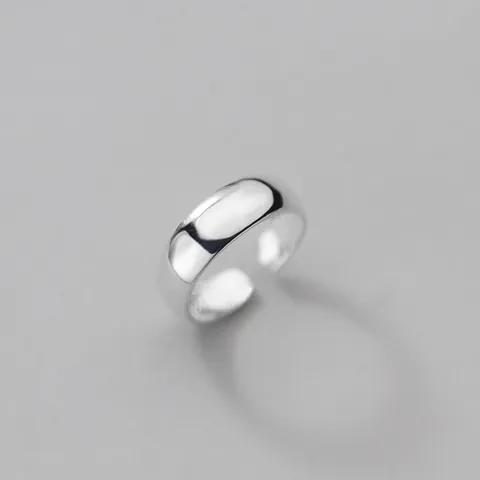 Anillo Ajustable De Plata De Ley 925 Pulido Superficie Ancha Joyería Geométrica Minimalista Para Mujer