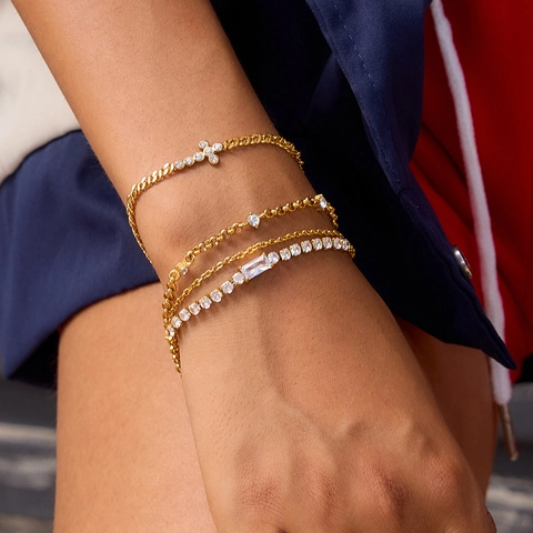Bracciale In Acciaio Inossidabile Placcato Oro Da Donna Con Catena In Zircone E Ciondolo A Croce Gioielli Eleganti Minimalisti