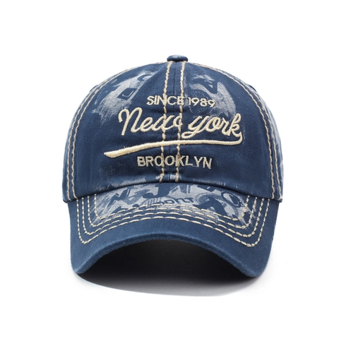 Vintage Washed Cotton Baseball Cap Distressed Letter Embroidery New York Brooklyn Unisex Adjustable Outdoor Sun Hat