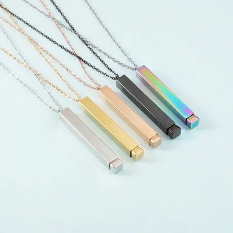 Collar Con Colgante De Barra Cuboide Acero Inoxidable 304 Retráctil Geométrico Minimalista Joyería Unisex Tendencia