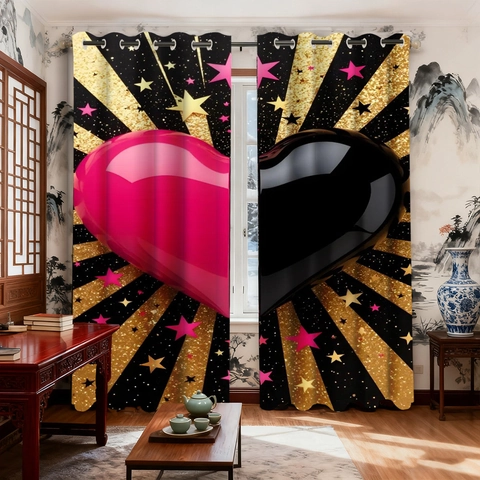 Blackout Curtains Polyester Grommet Top Decorative Window Drapes Heart Star Butterfly Print Modern Pop Art For Home Living Room