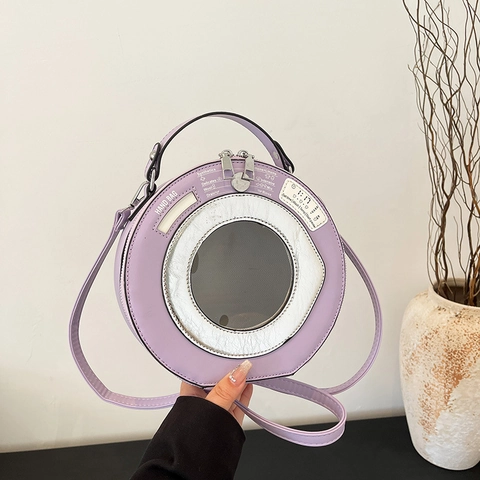 Creative Washing Machine Shape Round Crossbody Bag PU Leather Novelty Handbag Transparent Window Unique Fashion Women