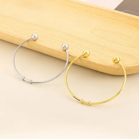 Brazalete Abierto De Acero Inoxidable Minimalista Pulsera En Forma De C Con Extremos De Bola Chapado En Oro De 18K Estilo Ins Joyería Mujer
