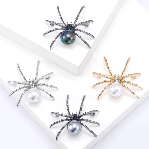 Spilla a Forma di Ragno in Lega Vintage Con Strass e Perla Artificiale Spilla in Stile Gotico per Abbigliamento Uomo Donna Gioielli per Feste di Banchetto