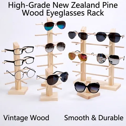 Wooden Sunglasses Display Stand Natural Pine Wood Multi Layer Glasses Holder Desktop Storage Rack Organizer Removable