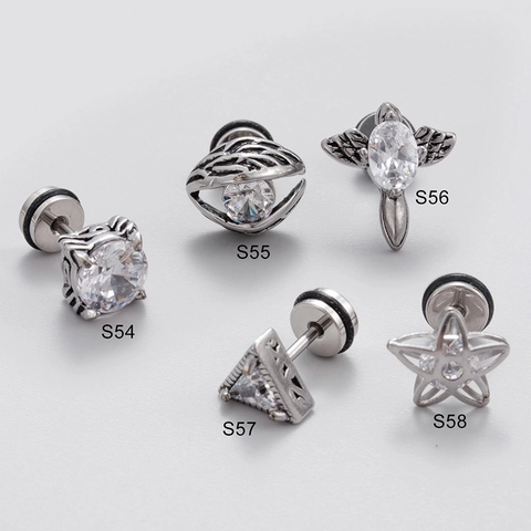Orecchini A Lobo In Acciaio Inossidabile Uomo Donna Vintage Punk Geometrico Triangolo Stella Croce Occhio Zirconia Gioielli