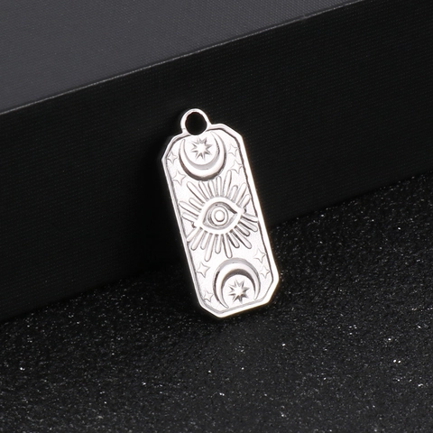 Colgante Rectangular Celestial De Acero Inoxidable Motivo Ojo De La Providencia Sol Luna Estrella Místico DIY Accesorio