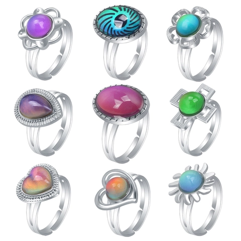 Retro Mood Ring Zinc Alloy Acrylic Temperature Sensitive Color Changing Adjustable Opening Vintage Fashion Jewelry For Women