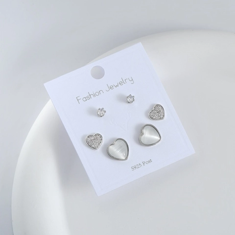 Herzförmige Kupfer Ohrstecker Mit 925 Sterlingsilber Ohrstecker-Stift Strass Eingelegt Katzenauge Mode Schmuck Für Damen