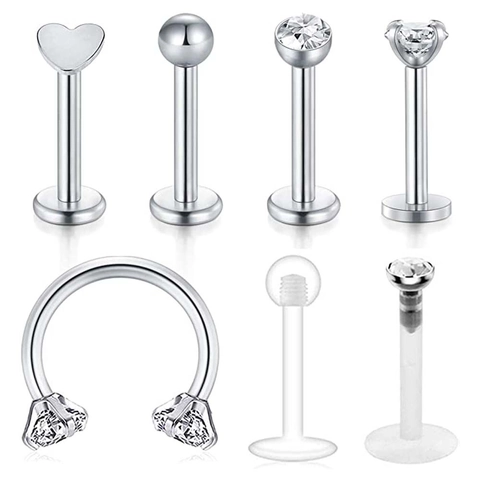 Body Piercing Jewelry Stainless Steel Acrylic Heart Ball Zircon Labret Studs Lip Nose Horseshoe Rings Ear Cartilage Studs