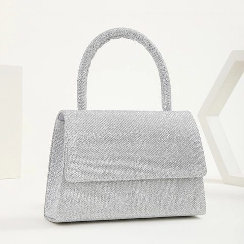 Glitter Evening Clutch Handbag For Women Trapezoid Handheld Crossbody Metal Chain Magnet Closure Party Wedding Banquet