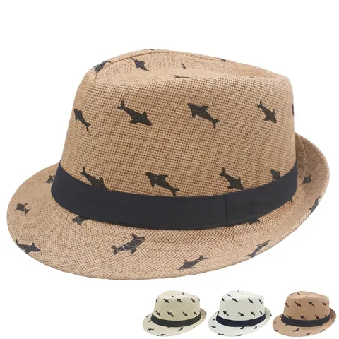 Cappello Fedora in Paglia di Carta con Stampa Squalo Genitore-Figlio Traspirante Protezione Solare Outdoor Jazz Cappello da Spiaggia per Bambini e Uomini