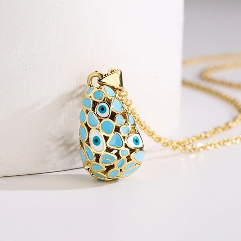 Evil Eye Wassertropfen Anhänger Halskette Kupfer 18K Vergoldet Hohl Emaille Nazar Schmuck Trendiges Geschenk Damen