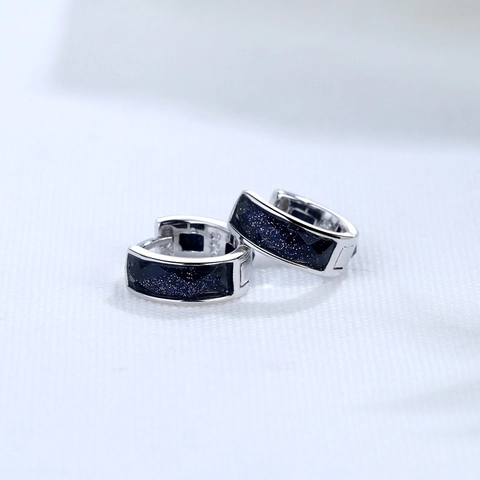 Orecchini A Cerchio In Argento Sterling 925 Agata Sfaccettata Geometrica Pietra Smeriglio Blu Gioielli Retro Minimalisti