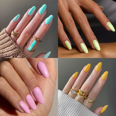 Solid Color Glossy Press On Nails Short Round Artificial False Nail Tips Elegant Manicure For Women High Shine Finish