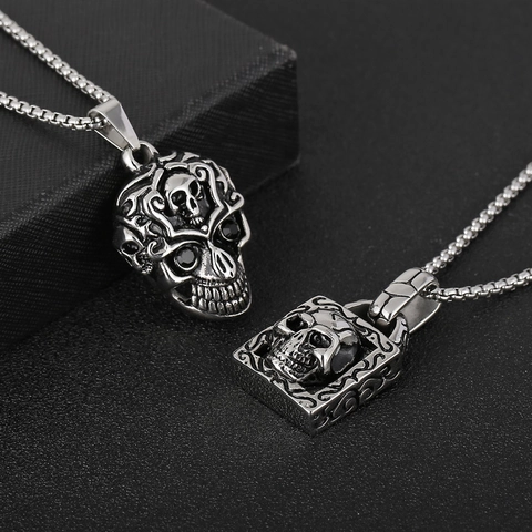 Ciondolo Teschio Da Uomo Vintage Punk Gotico Acciaio Inossidabile Invecchiato Pirata Biker Gioielli Senza Catena