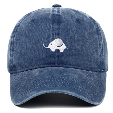 Gorra De Béisbol De Algodón Lavado Bordado De Elefante Retro Desgastado Visera Curva Ajustable Sombrero De Sol Exterior