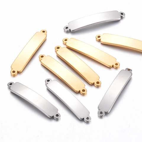 Stainless Steel Curved Rectangular Bar Link Connectors Double Hole Polished For DIY Jewelry Making Bracelet Necklace