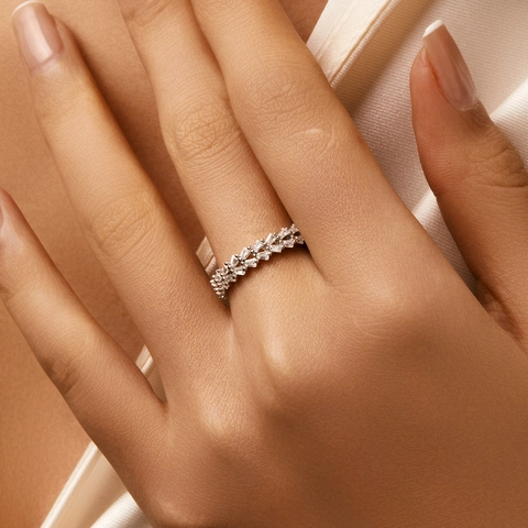 925 Sterling Silver Baguette Cut Zirconia Eternity Ring For Women Luxurious Sparkling Geometric Pave Inlaid Jewelry Engagement Wedding Band