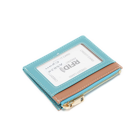 RFID Blocking Card Holder Ultra Thin Saffiano PU Leather Minimalist Wallet With Zipper Pocket And ID Window For Women Men
