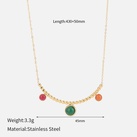Minimalist 304 Stainless Steel Gold Plated Round Disc Natural Stone Pendant Necklace Geometric Bead Chain Jewelry For Women