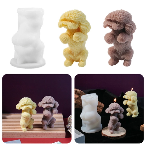 Teddy Hond Siliconen Vorm Staande Puppy DIY Aromatherapie Kaars Gips Gietvorm Woondecoratie Realistische Vachttextuur