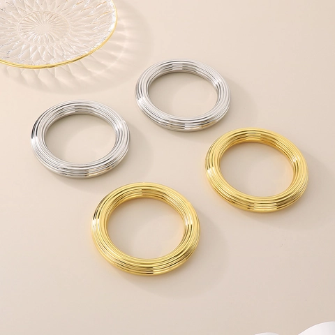Bracelet Jonc Creux En Acier Inoxydable Rayures Texture Nervurée Bijoux Minimalistes Modernes Pour Femmes