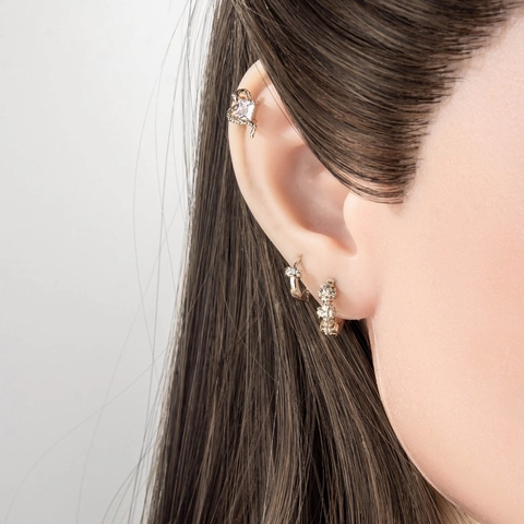 Vintage Snake Cross Flower Ear Cartilage Stud Earring Titanium Steel Copper Zircon Piercing Jewelry For Women Men