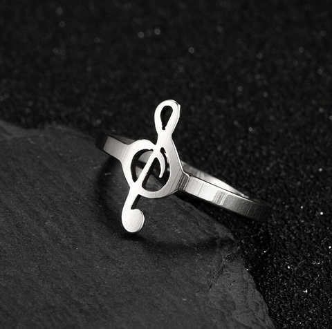 Anillo De Nota Musical Clave De Sol Acero Inoxidable Tamaño Ajustable Joyería Para Mujeres Amantes De La Música Pulido