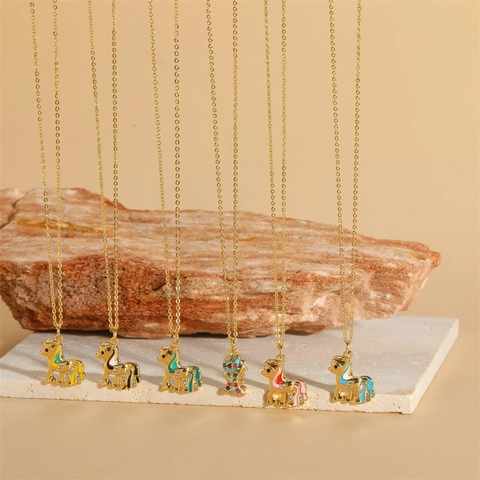 Collana Con Ciondolo Animale Cartone Animato Rame Smalto Pony Dinosauro Clavicola Catena O Gioielli Di Moda Per Donne Ragazze