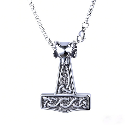 Collana Con Pendente Martello Di Thor Vichingo Per Uomo Acciaio Inossidabile Testa Di Ariete Nordico Nodo Celtico Retro