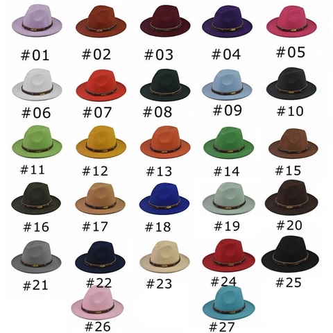 Wide Brim Fedora Hat Woolen Felt With Golden Feather Metal Buckle Braided Band Vintage Solid Color Jazz Sun Hat
