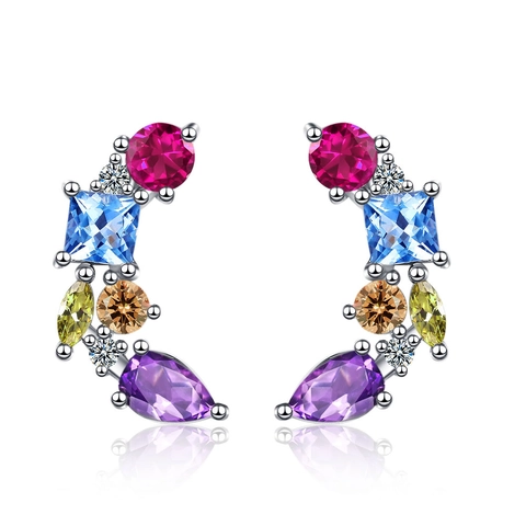 Fashion Colorful Zirconia Stud Earrings For Women Platinum Plated Copper Geometric Bohemian Jewelry Accessory