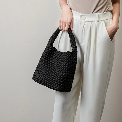 Sac À Main Tissé À La Main En Tissu De Plongée Sac Bandoulière Avec Pochette Assortie Style Rétro Décontracté Femme
