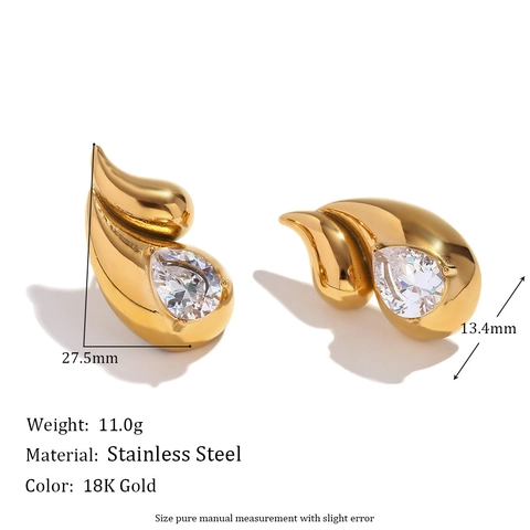 Goldvergoldete Edelstahl Stecker Ohrringe Doppelte Tropfenform Zirkonia Nischendesign Minimalistischer Schmuck Damen