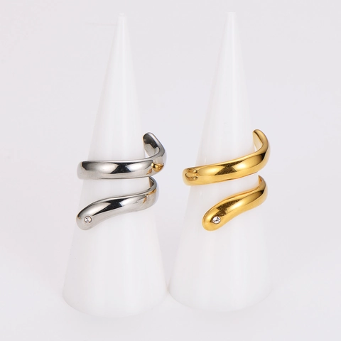 Minimalistischer 304 Edelstahl Wickelring Für Damen Mit Zirkon Spiral Offen Verstellbar Polierter Geometrischer Schmuck