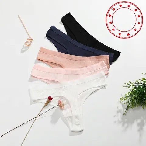 Dames String Van Geribbelde Katoen Lage Taille Ademend Elastisch T-Back Ondergoed
