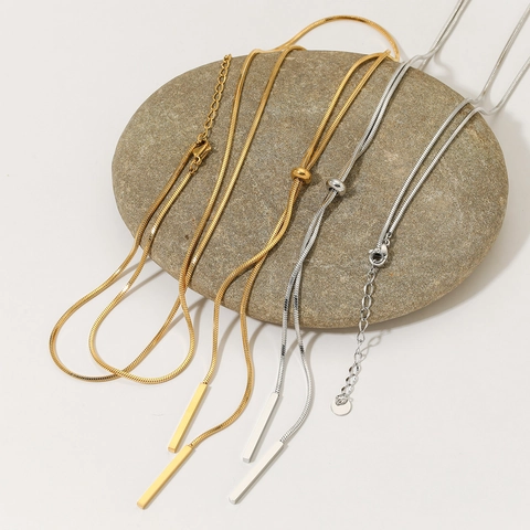 Collana Lariat In Acciaio Inossidabile Da Donna Placcata Sottovuoto Forma Y Catena A Serpente Pendenti Rettangolari Geometrici Regolabile