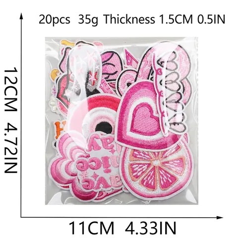 Pink Embroidered Patches Iron On Sewing Fabric Applique Heart Butterfly Flower Slogan Decorative Accessories For Clothes