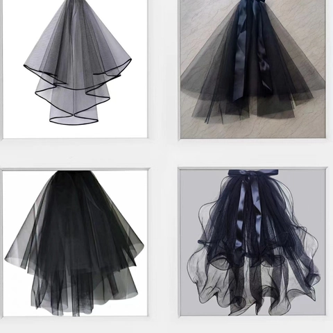 Black Bridal Veil Multi Layer Tulle Mesh With Hair Comb Clip Ribbon Bow Wedding Party Hair Accessories Women