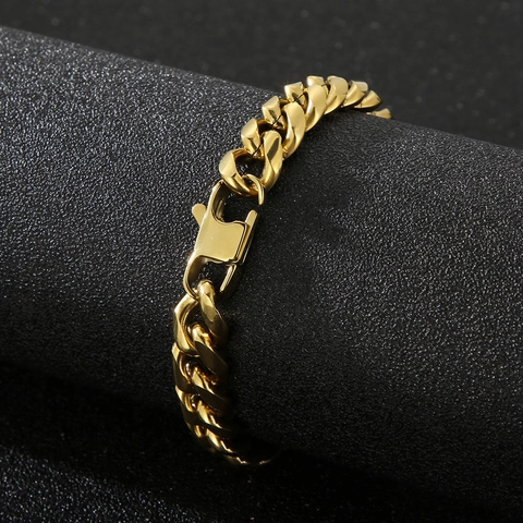 Cuban Link Chain Necklace Men Stainless Steel Hip Hop Punk Jewelry Polished Finish Gold Silver Tone